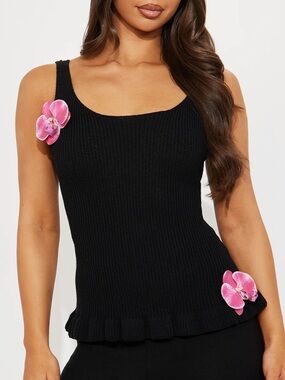 Black Floral Peplum Top